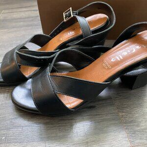 Mariella, Black Strapped Sandals, Leather, Made in Italy, Size 8